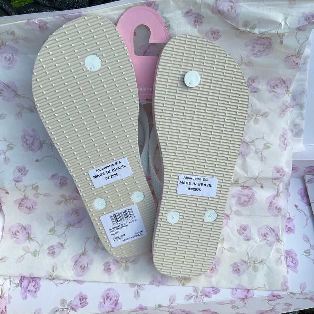 NWT LoveShackFancy x Havaianas Sterling Dusk Ribbon Rosa Flip Flops Size 7/8 - Picture 7 of 10